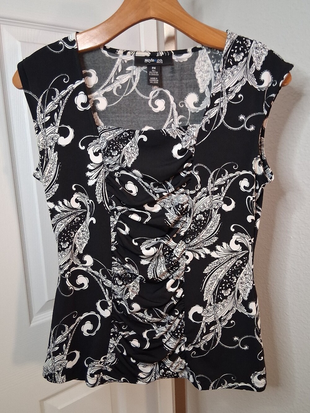 Style & Co Black And White Printed Blouse PM